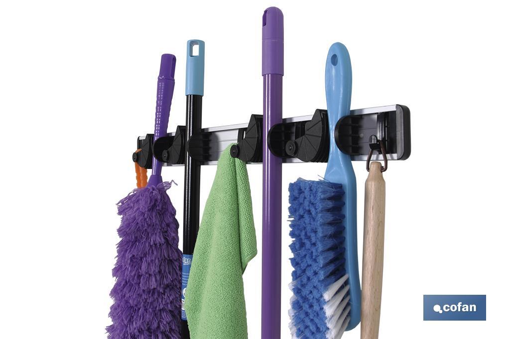 ORGANIZADOR DE ESCOBAS CON 4 ENGANCHES Y 5 GANCHOS MODELO SACHT venta unitaria (PACK: 1 UDS)